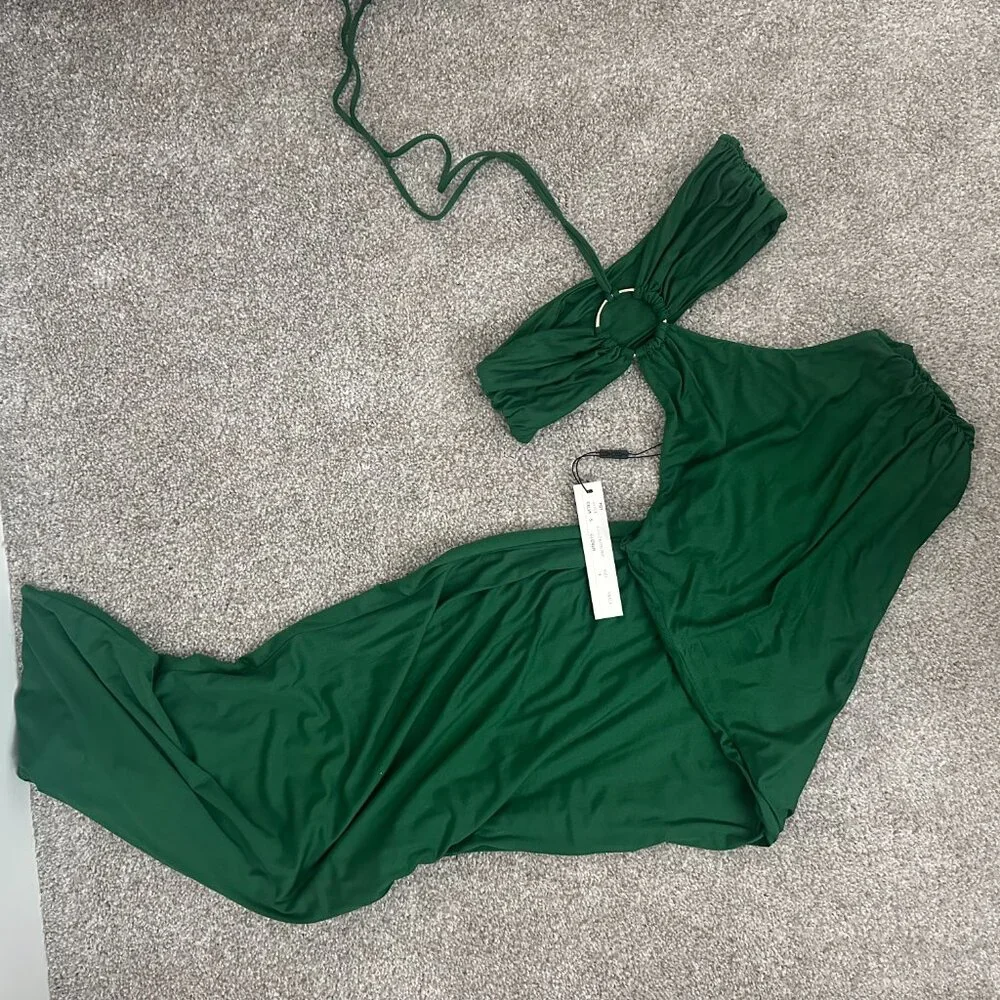 NWT Indah Celia Bandeau Cut Out Maxi Dress with High Slit in Green - Size Small - Picture 3 of 5